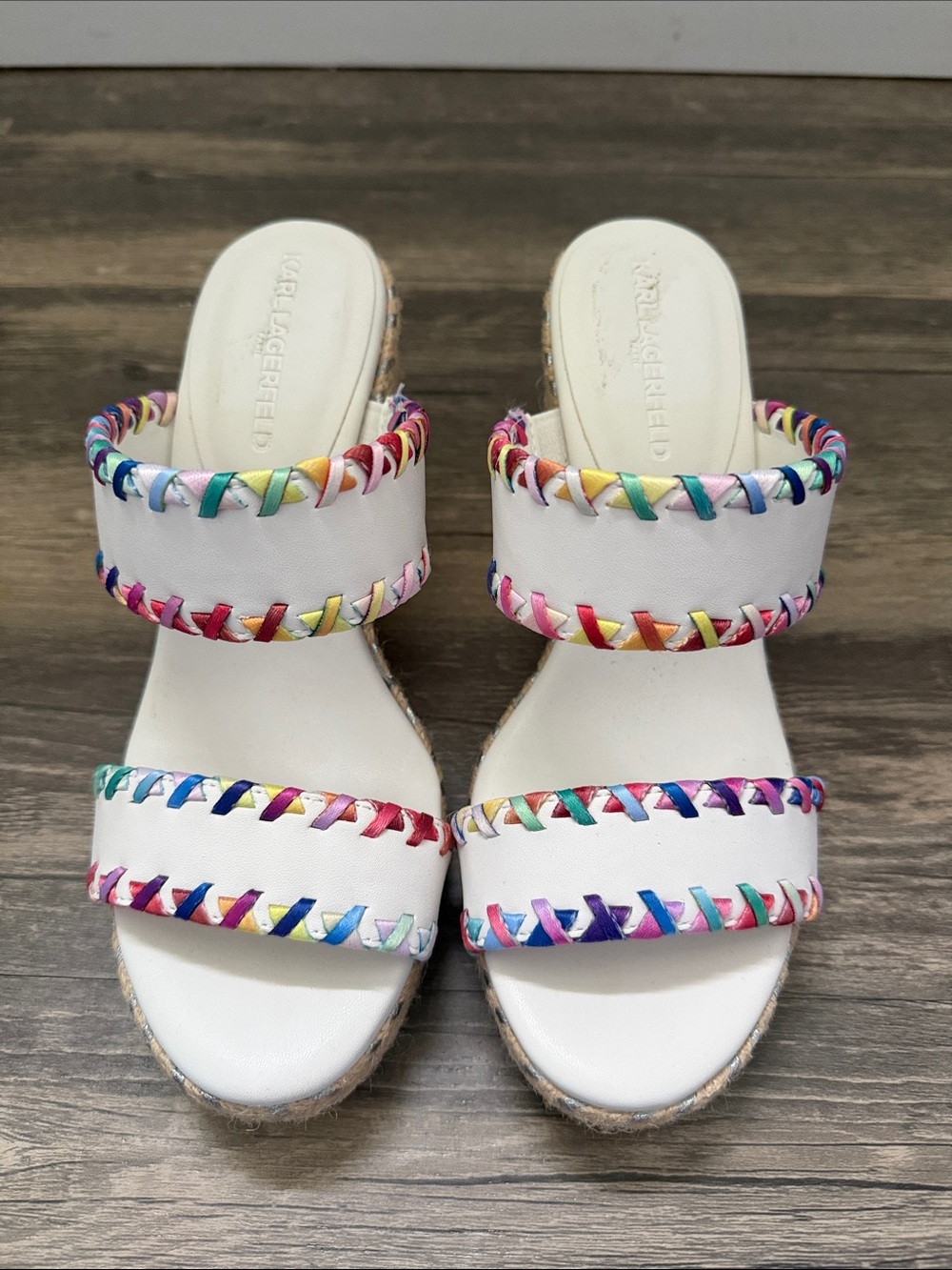 Kurt Geiger White Leather Sandals with Multicolor Braided Trim